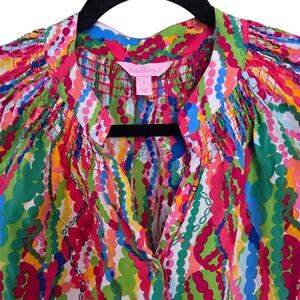 Lilly Pulitzer Elsa Silk Blouse Dripping In Jewels print Bright Long Sleeve sz S
